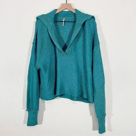 Free People Teal Oversized Sweater - Picture 2 of 7
